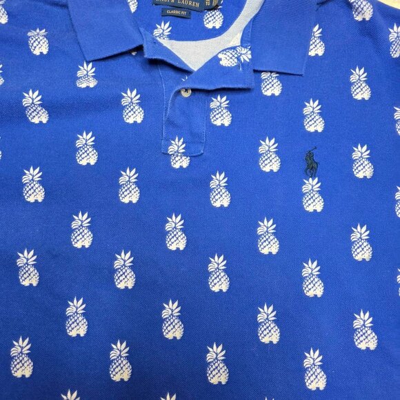 Polo Ralph Lauren pineapple print polo shirt blue classic fit size XL 100% cotto - Picture 3 of 7